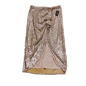 Express Silver Sequin Ruffle Split Midi Holiday Silver Sequin Skirt  Size Large